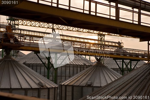 Image of Towers of grain drying enterprise at sunny day