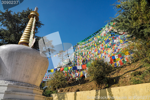 Image of Buddhist prayer flags in  Dharamshala, India