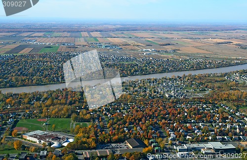 Image of Aerial view of town near river