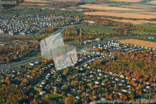 Image of View of town and highway intersection