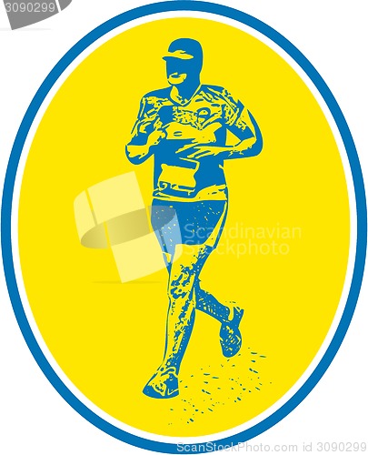 Image of Marathon Runner Running Oval Retro