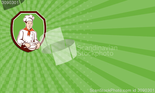 Image of Business card Chef Cook Holding Spoon Bowl Shield Cartoon