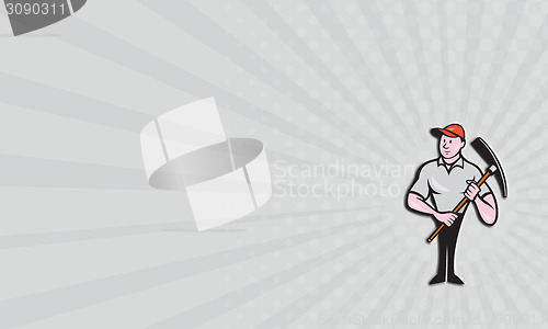 Image of Business card Construction Worker Holding Pickaxe Cartoon