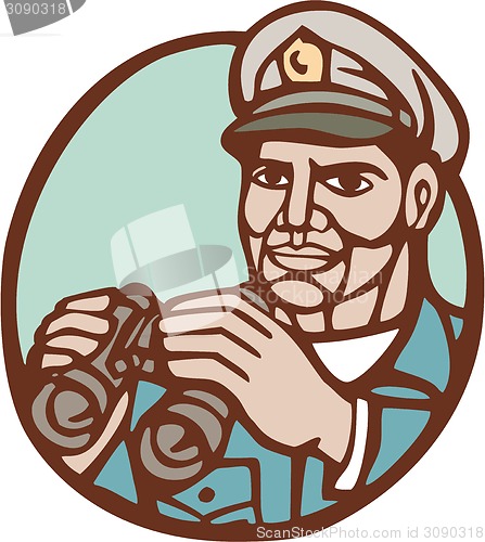Image of Navy Admiral Binoculars Circle Linocut