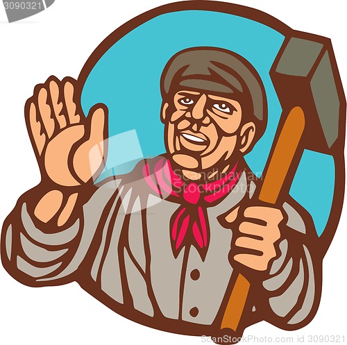 Image of Union Worker With Sledgehammer Linocut