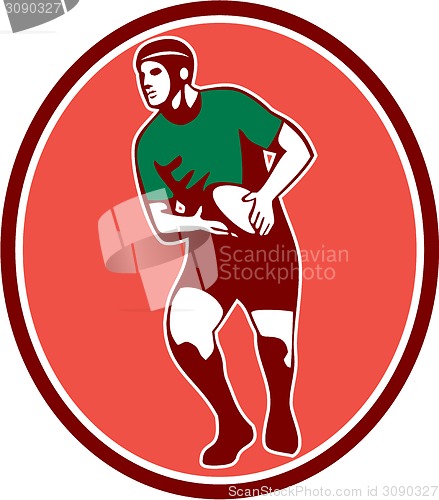 Image of Rugby Player Running Passing Ball Retro