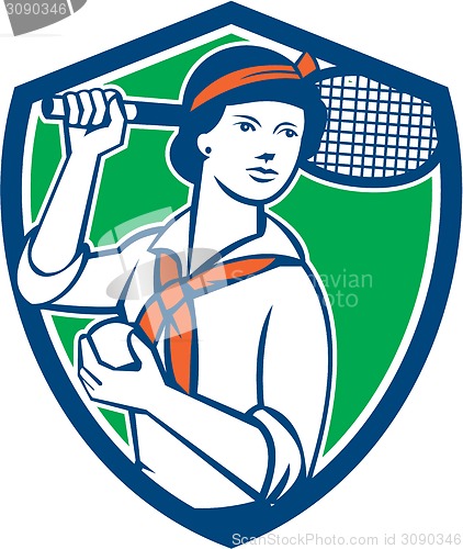 Image of Female Tennis Player Racquet Vintage Shield Retro