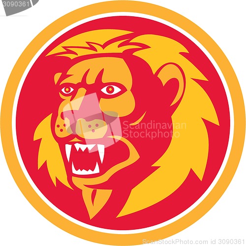 Image of Angry Lion Head Roar Circle Retro