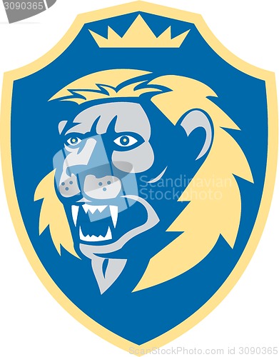 Image of Angry Lion Head Roar Shield Retro