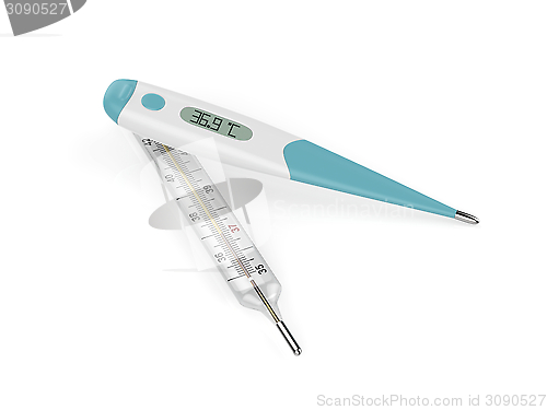 Image of Electronic and mercury thermometers