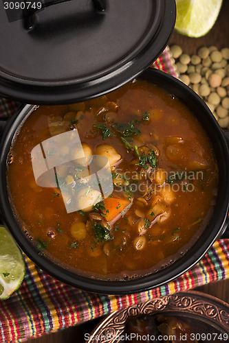 Image of Moroccan traditional soup - harira, the traditional Berber soup 