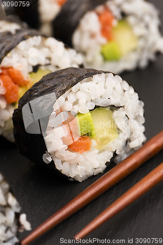 Image of Salmon rolls served on a plate