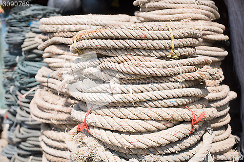 Image of Used ropes at ship chandler