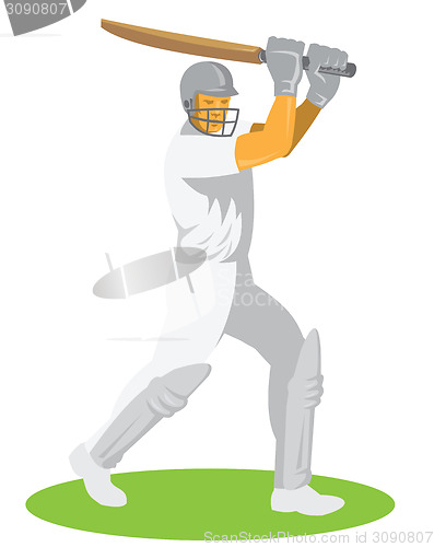 Image of Cricket Player Batsman Batting Retro