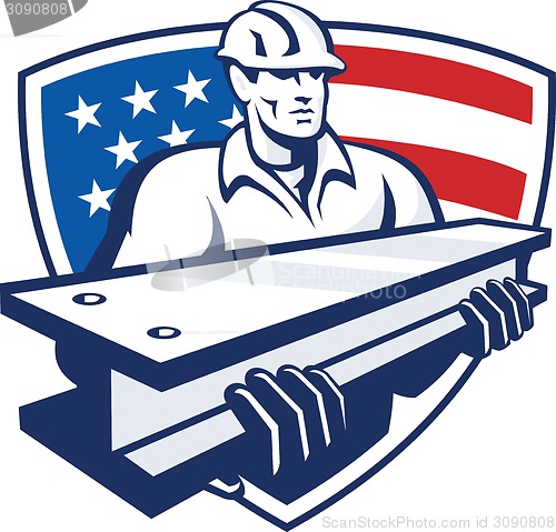 Image of Construction Steel Worker I-Beam American Flag
