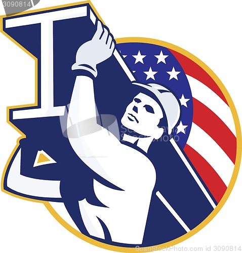 Image of Construction Steel Worker I-Beam American Flag