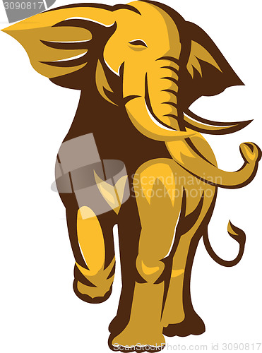Image of African Bull Elephant Charging Retro