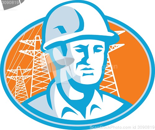 Image of Construction Worker Engineer Pylons Retro