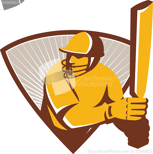 Image of Cricket Batsman Batting Shield Retro