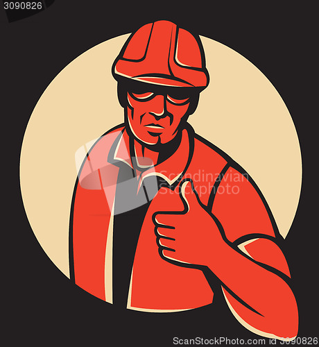 Image of Construction Worker Thumbs Up Retro