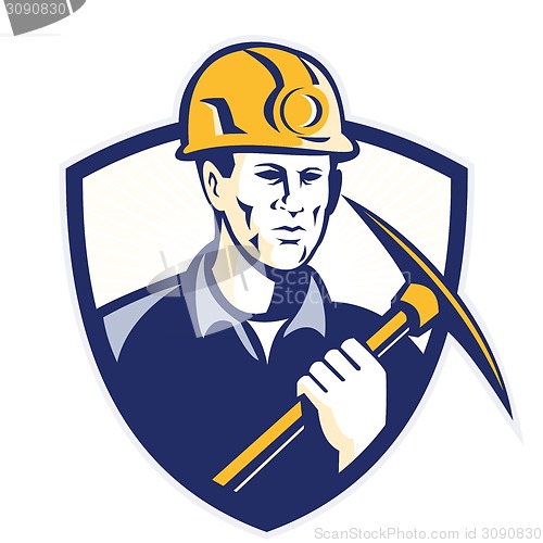 Image of Coal Miner With Pick Axe Shield Retro