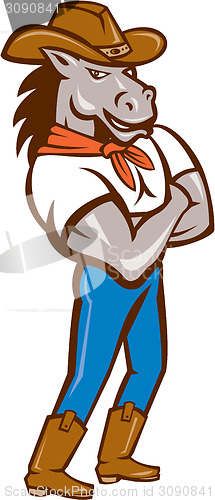 Image of Cowboy Horse Arms Crossed Standing Cartoon