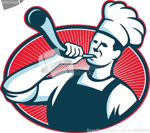 Image of Chef Cook Baker Blowing Bullhorn Retro