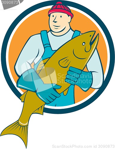 Image of Fishmonger Salmon Fish Circle Cartoon