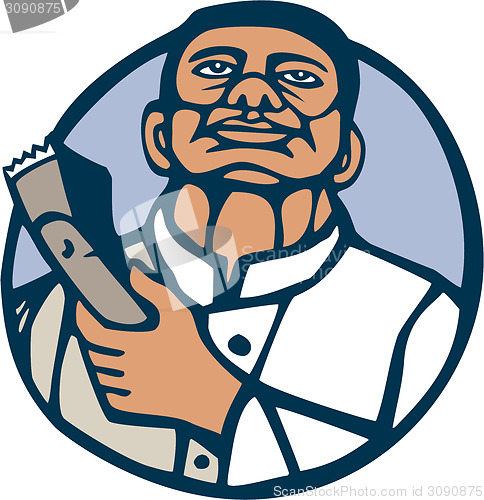 Image of Barber Hair Clipper Scissors Circle Linocut