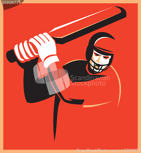 Image of Cricket Player Batsman Batting Retro