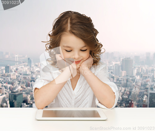 Image of happy smiling girl with tablet pc computer