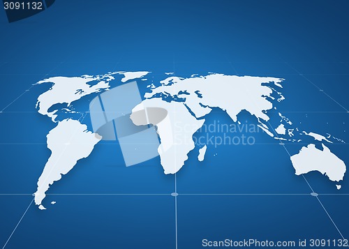Image of world map projection over blue background