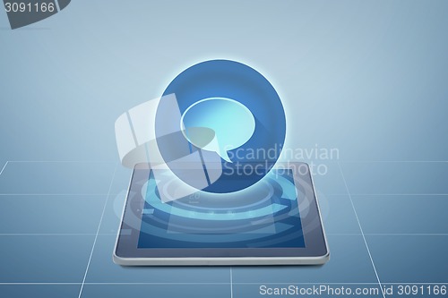 Image of tablet pc computer with message icon above screen