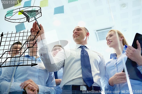 Image of smiling business people with marker and stickers