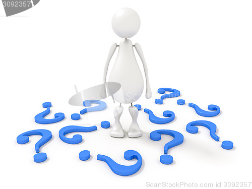 Image of 3d human with blue question mark