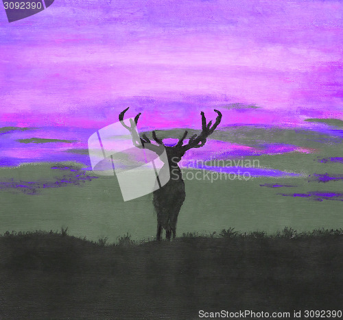 Image of Painting of a silhouette of a large deer