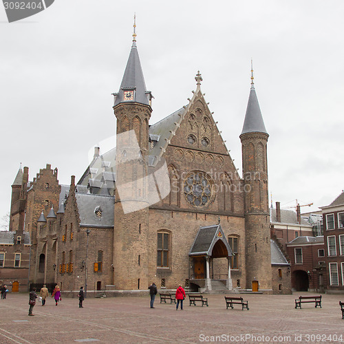 Image of Gothic facade of Ridderzaal in Binnenhof, Netherlands