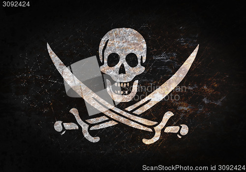 Image of Old rusty metal sign with a flag