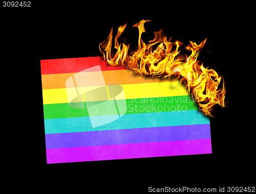 Image of Flag burning - Rainbow flag