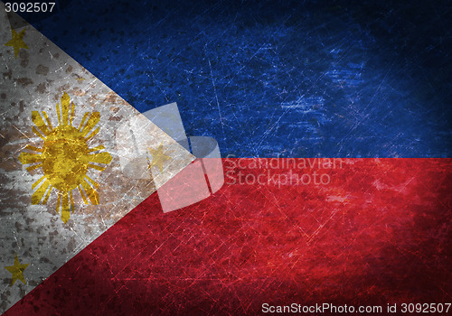 Image of Old rusty metal sign with a flag