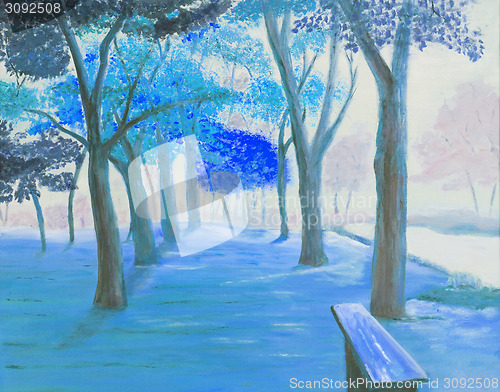 Image of Painting showing beautiful sunny autumn day in a park