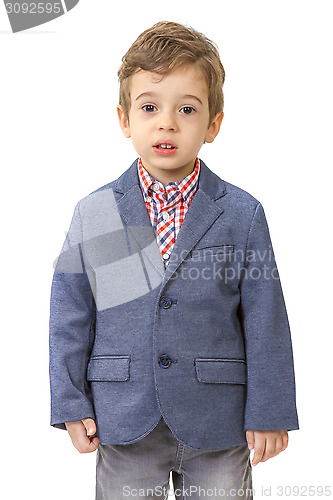 Image of little boy with jacket on white