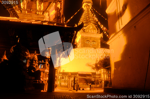 Image of Buddhist temple at night