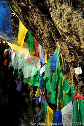 Image of Buddhist prayer flags in India