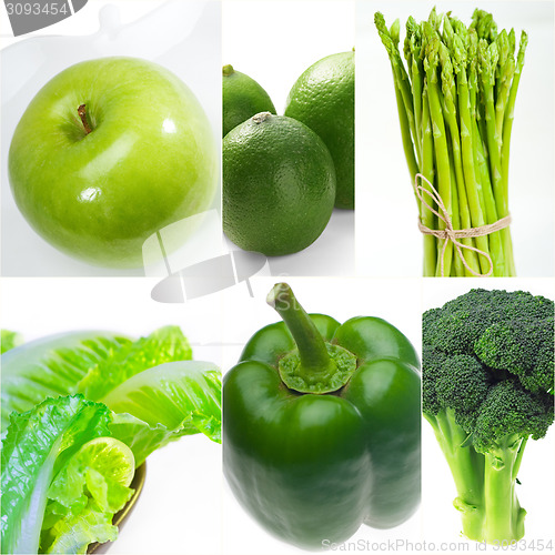 Image of green healthy food collage collection
