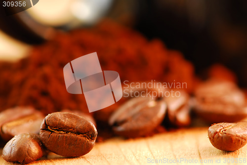 Image of Coffee beans and ground coffee