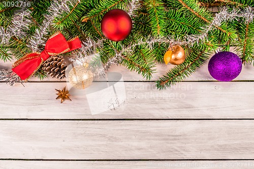 Image of Christmas decoration on wooden planks