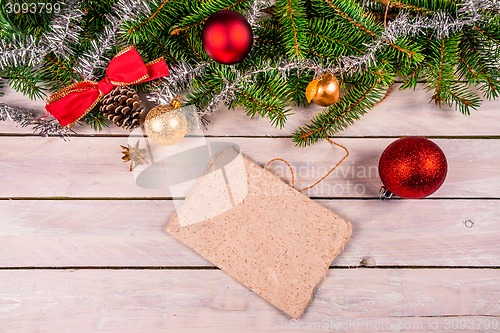 Image of Christmas card decoration on wood