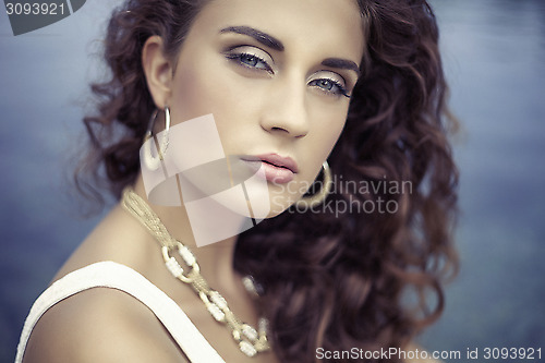 Image of luxury portrait beautiful girl, curly hair