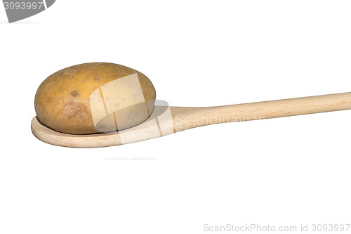 Image of Potato on a light wooden spoon